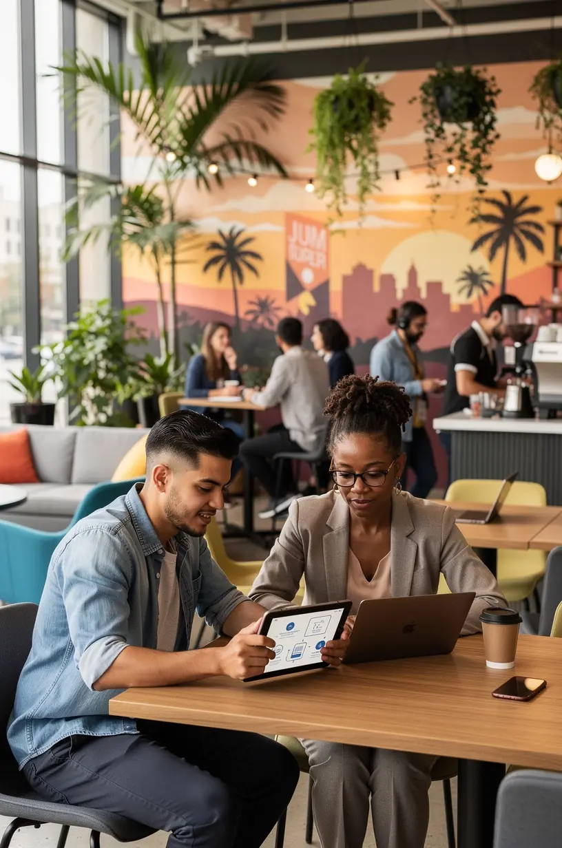 Alt text 1: Illustration of a computer screen displaying software automation workflows and productivity graphs for optimizing business processes in a professional setting